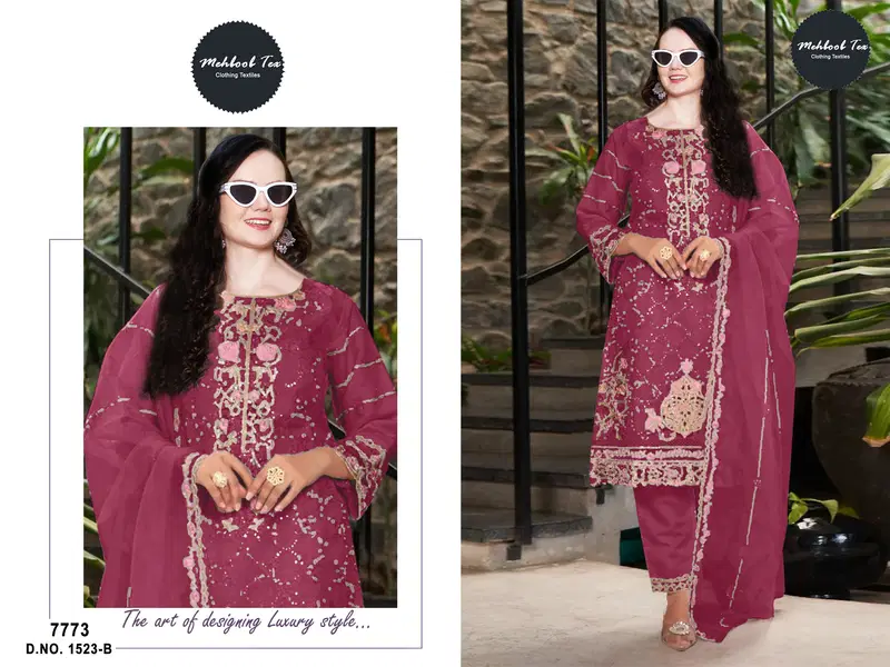 Mehboob Tex 1523 Organza Pakistani Dress Material Wholesale In India